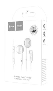 Hands Free Hoco L10 Earphones Stereo USB-C Συμβατά με Συσκευές USB-C Xiaomi Huawei Oppo Google Pixel  Άσπρο 1.2μ