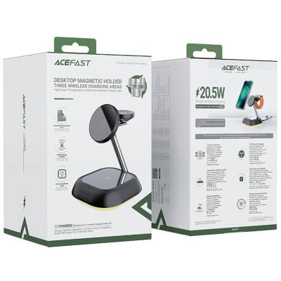 Επιτραπέζια Βάση Ασύρματης Φόρτισης Acefast E16 3-σε-1 20.5W για Φόρτιση 3 Συσκευών με LED Φωτισμό Μαύρη