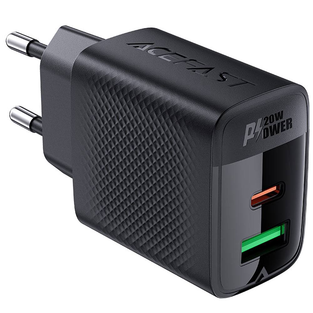 Φορτιστής Ταξιδίου Acefast A78 Fast Charging 1xUSB-C 1xUSB-A PD20W QC3.0 GaN Μαύρος
