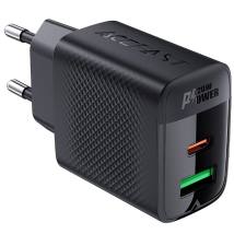Φορτιστής Ταξιδίου Acefast A78 Fast Charging 1xUSB-C 1xUSB-A PD20W QC3.0 GaN Μαύρος