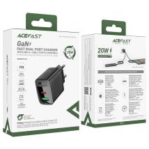 Φορτιστής Ταξιδίου Acefast A78 Fast Charging 1xUSB-C 1xUSB-A PD20W QC3.0 GaN Μαύρος