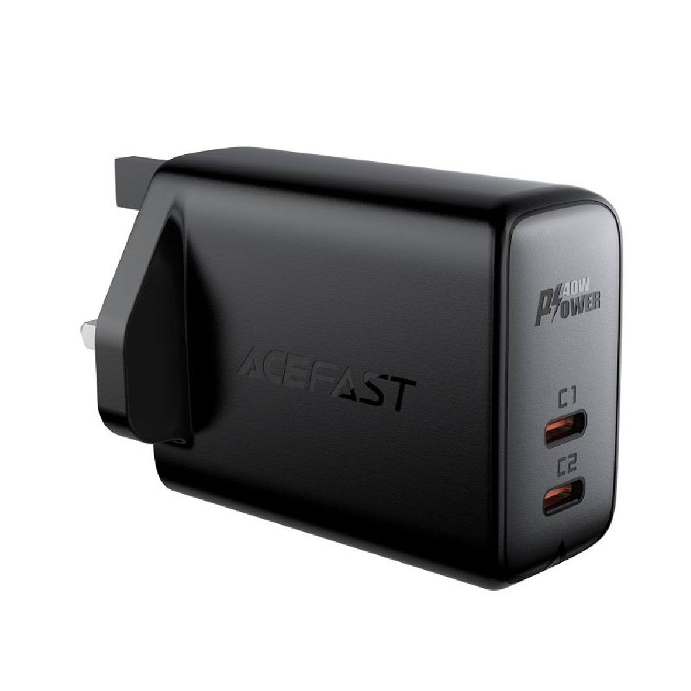 Φορτιστής Ταξιδίου Acefast A12 Fast Charging 2xUSB-C PD40W Μαύρος με UK Plug