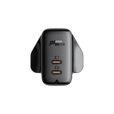Φορτιστής Ταξιδίου Acefast A12 Fast Charging 2xUSB-C PD40W Μαύρος με UK Plug