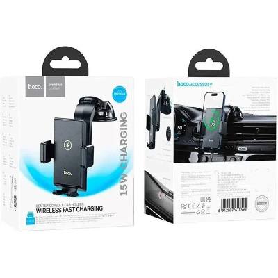 Βάση Στήριξης Αυτοκινήτου Hoco HW22 Precious με Wireless Fast Charger έως 15W USB Μαύρη 4.5"-7"