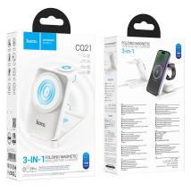 Επιτραπέζια Αναδιπλούμενη Βάση Ασύρματης Φόρτισης Hoco CQ21 Power 3-σε-1 15W Φόρτιση 3 Συσκευών Λευκή