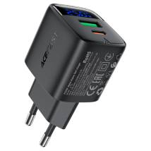 Φορτιστής Ταξιδίου Acefast A114 Fast Charging 1xUSB-A + 1xUSB-C PD25W QC3.0 GaN με LED Ένδειξη Μαύρος