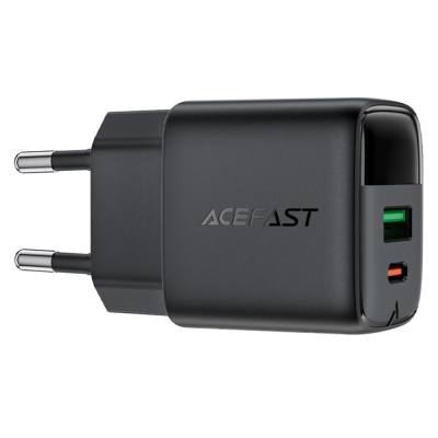 Φορτιστής Ταξιδίου Acefast A114 Fast Charging 1xUSB-A + 1xUSB-C PD25W QC3.0 GaN με LED Ένδειξη Μαύρος