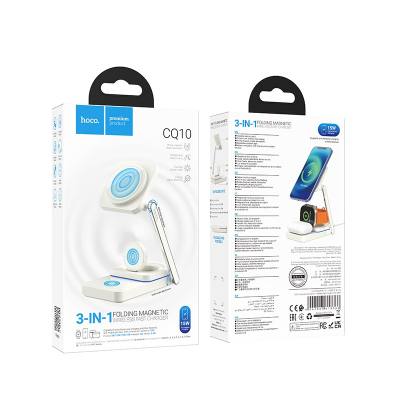 Επιτραπέζια Αναδιπλούμενη Βάση Ασύρματης Φόρτισης Hoco CQ10 Consuelo 3-σε-1 15W Κάθετη Φόρτιση 3 Συσκευών 0-110° και Ambient Lig