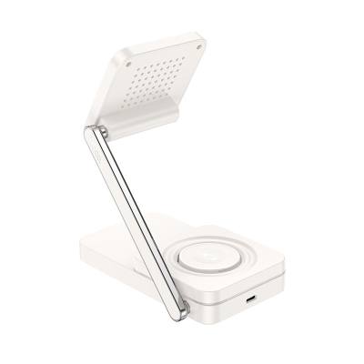 Επιτραπέζια Αναδιπλούμενη Βάση Ασύρματης Φόρτισης Hoco CQ10 Consuelo 3-σε-1 15W Κάθετη Φόρτιση 3 Συσκευών 0-110° και Ambient Lig