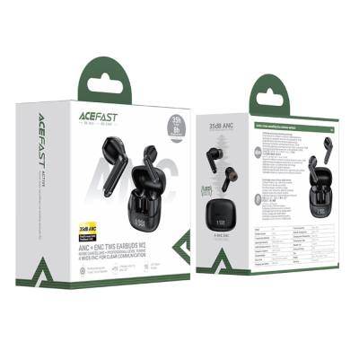 Wireless Earphones Hands Free Acefast W2 TWS v5.4 400mAh 8hr Λειτουργίας ANC και 4-Mic ENC Τεχνολογία IPX4 με LED Display Μαύρα