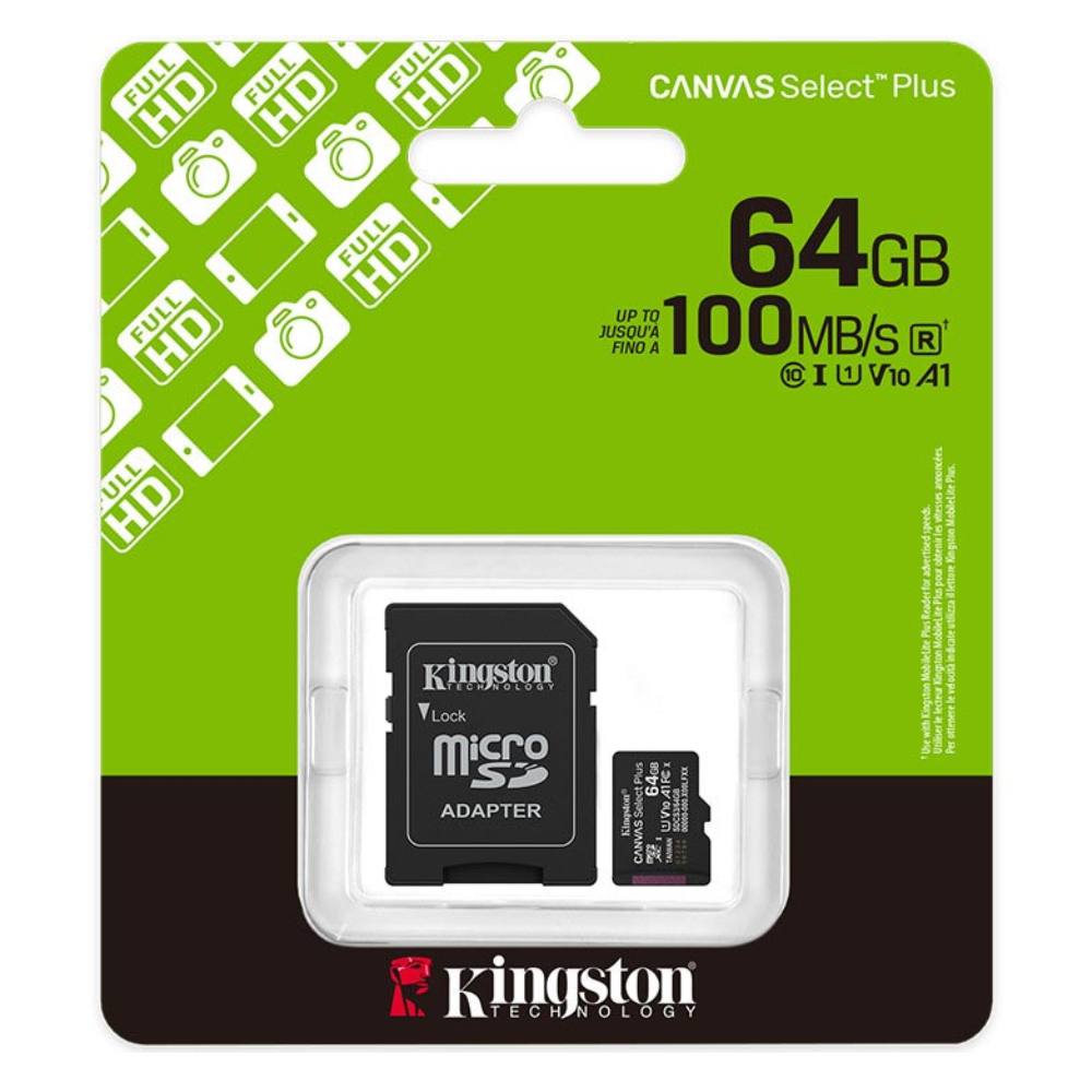 Κάρτα Μνήμης Kingston Canvas Select Plus+ MicroSDXC 64GB Class 10 με SD Adapter έως 150MB/s SDCS3/64GB