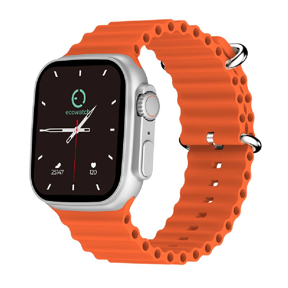 Smartwatch Maxcom Ecowatch 2 1.95” 230mAh IP67 Ασημί με Πορτοκαλί Silicon Band με Call Function