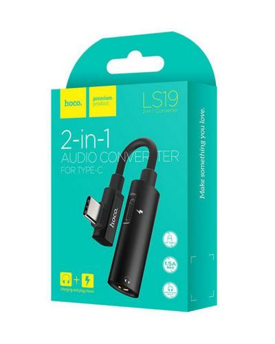 Αντάπτορας Hoco LS19 2 σε 1 USB-C σε USB-C Θηλυκό και 3.5mm Θηλυκό 1.5A Μαύρo