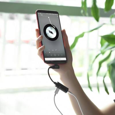 Αντάπτορας Hoco LS19 2 σε 1 USB-C σε USB-C Θηλυκό και 3.5mm Θηλυκό 1.5A Μαύρo