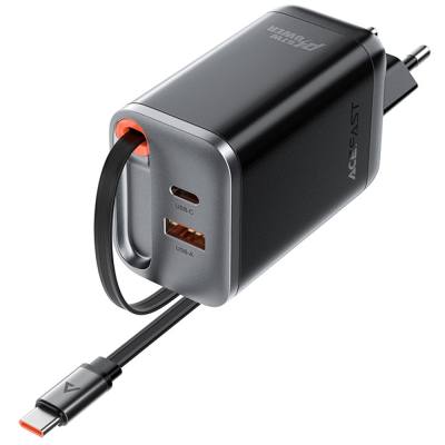 Φορτιστής Ταξιδίου Acefast A111 Fast Charging USB-C και USB-A PD67W QC3.0 GaN και Αναδιπλούμενο Καλώδιο USB-C 0.65m Μαύρος