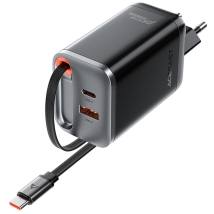 Φορτιστής Ταξιδίου Acefast A111 Fast Charging USB-C και USB-A PD67W QC3.0 GaN και Αναδιπλούμενο Καλώδιο USB-C 0.65m Μαύρος