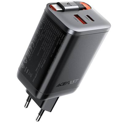 Φορτιστής Ταξιδίου Acefast A111 Fast Charging USB-C και USB-A PD67W QC3.0 GaN και Αναδιπλούμενο Καλώδιο USB-C 0.65m Μαύρος