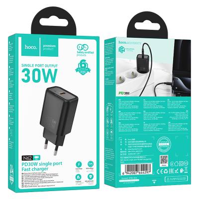 Φορτιστής Ταξιδίου Hoco N62 Gentle με 1 Εξόδο Φόρτισης GaN USB-C PD30W Quick Charge 5V 3.0A  Μαύρος