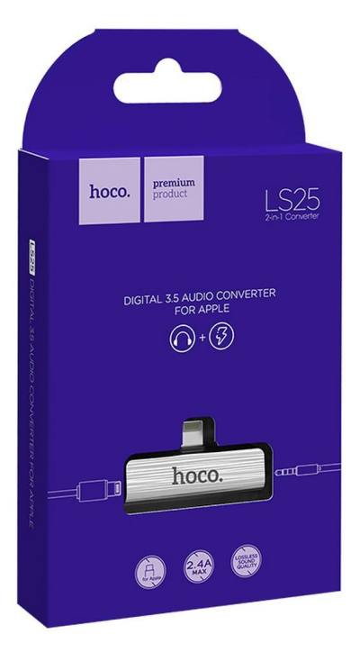 Αντάπτορας Hoco LS25 από Lightning σε 3.5mm και Lightning 2.0A Ασημί για Φόρτιση και Ήχο
