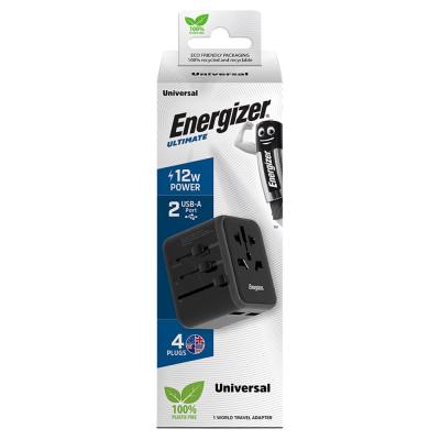 Παγκόσμιος Φορτιστής Ταξιδίου Energizer TA637A  USN/CN AU UK EU με 2 x USB-A 12W  Μαύρο