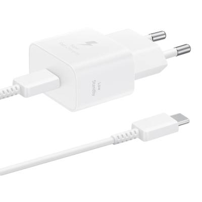 Φορτιστής Ταξιδίου Samsung Super Fast Charging EPT2510XWEGEU 25W USB-C Λευκός + Καλώδιο USB-C σε USB-C Λευκό
