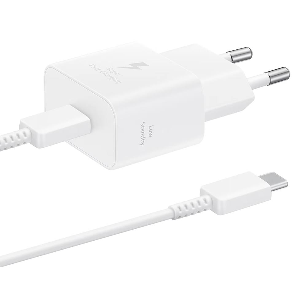 Φορτιστής Ταξιδίου Samsung Super Fast Charging EPT2510XWEGEU 25W USB-C Λευκός + Καλώδιο USB-C σε USB-C Λευκό