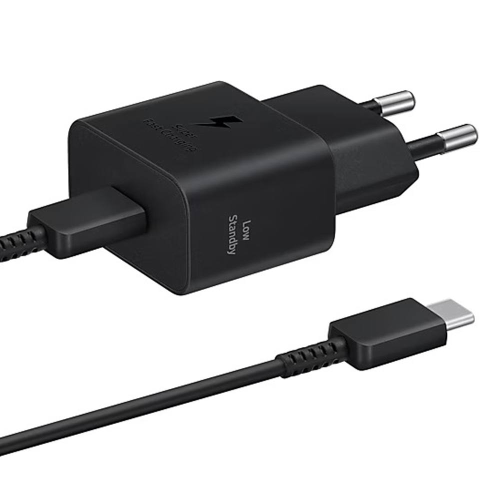 Φορτιστής Ταξιδίου Samsung Super Fast Charging EPT2510XBEGEU 25W USB-C Μαύρος + Καλώδιο USB-C σε USB-C Μαύρο