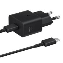 Φορτιστής Ταξιδίου Samsung Super Fast Charging EPT2510XBEGEU 25W USB-C Μαύρος + Καλώδιο USB-C σε USB-C Μαύρο