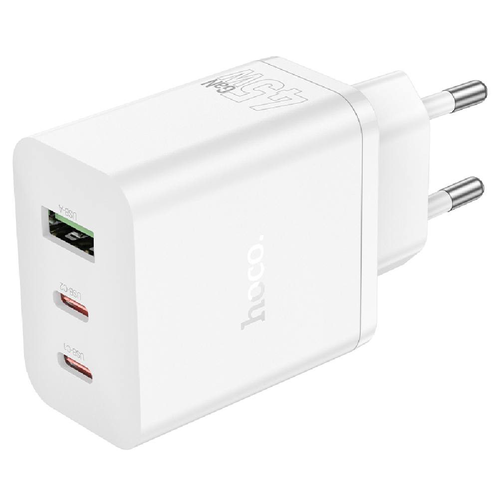 Φορτιστής Ταξιδίου Hoco N50 Scenery GaN 45W με 2 x USB-C και 1 x USB-A  Λευκός