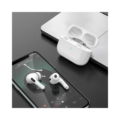 Wireless Hands Free Hoco DES08 Plus TWS V5.0  300mAh και 3h Ώρες Λειτουργίας Λευκά με Μαύρο Silicon Sleeve