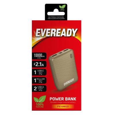 Power Bank Energizer Eveready Mini 10000mAh 2.1A με 2x USB 2.0 και LED Ένδειξη Μπαταρίας Χρυσαφί