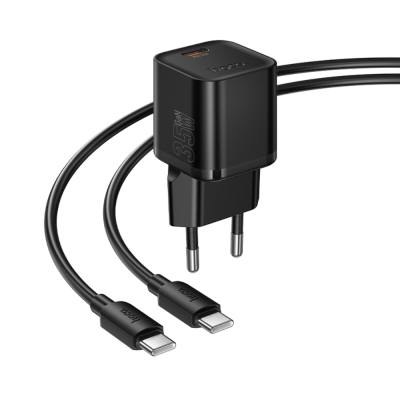 Φορτιστής Ταξιδίου Hoco N66 Ingenious GaN με 1 Εξόδο Φόρτισης USB-C PD35W 5V 3.0A + Καλώδιο Φόρτισης USB-C σε USB-C 1m Μαύρος