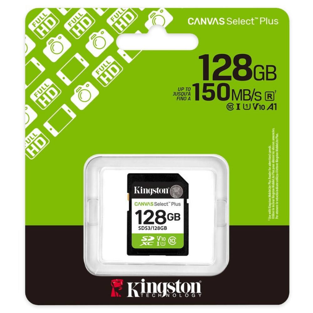 Κάρτα Μνήμης Kingston Canvas Select Plus+ SDXC 128GB Class 10 έως 150MB/s SDS3/128GB