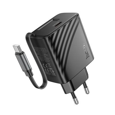 Φορτιστής Ταξιδίου Hoco N58  PD30W GaN με 1χUSB-C Θύρα και Αναδιπλούμενο Καλώδιο 65cm Μαύρος