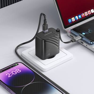 Φορτιστής Ταξιδίου Hoco N58  PD30W GaN με 1χUSB-C Θύρα και Αναδιπλούμενο Καλώδιο 65cm Μαύρος