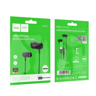 Hands Free Hoco M122 Power Earphones Stereo USB-C με Μικρόφωνο και Πλήκτρο Λειτουργίας 1.2m Μαύρα Συμβατά με Συσκευές USB-C