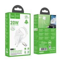 Φορτιστής Ταξιδίου Hoco N57 PD20W GaN Tech με 1xUSB-C Θύρα και Type C Αναδιπλούμενο Καλώδιο 65cm Λευκός