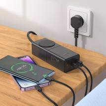 Επιτραπέζιος Φορτιστής Hoco NS4 Sharp με Προέκταση Πρίζας και 3 Εξόδους Φόρτισης 2xUSB-C 65W και 1xUSB-A 30W Μαύρος