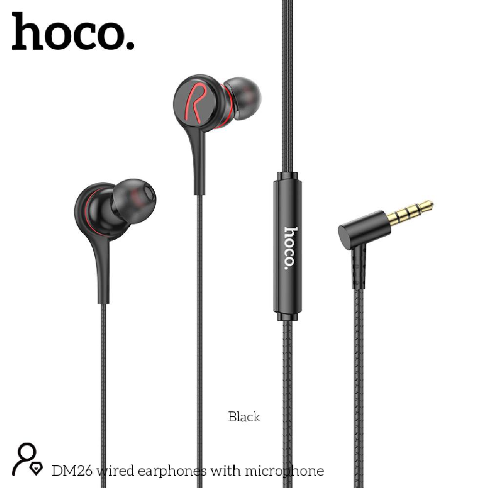 Hands Free Hoco DM26 Earphones Stereo 3.5mm Ανάγλυφο Καλώδιο με  Elbow Design 1.2m Μαύρα