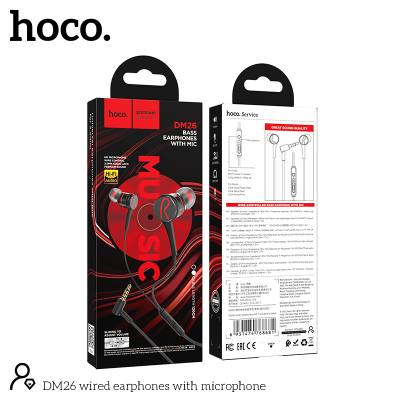 Hands Free Hoco DM26 Earphones Stereo 3.5mm Ανάγλυφο Καλώδιο με  Elbow Design 1.2m Μαύρα