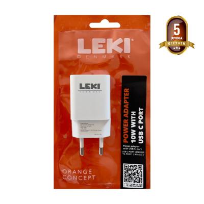 Φορτιστής Ταξιδίου Leki Orange Concept με USB-C 10W 5V 2.0A  Λευκός