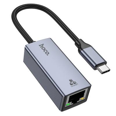 Αντάπτορας  Hoco UA37 USB-C σε RJ45 OTG 10/100/1000Mbps 12cm Γκρι