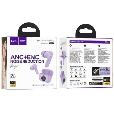 Wireless Hands Free Hoco EQ22 Singer TWS V5.4 400mAh με 7 Ώρες Λειτουργίας και Εναλλαγή Master/Slave Μωβ
