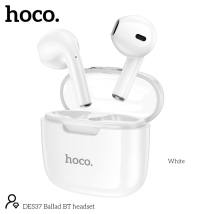 Wireless Hands Free Hoco DES37 Ballad TWS V5.3 250mAh 3.5 Ώρες Λειτουργίας με Πλήκτρο Ελέγχου και Συμβατό με Siri Λευκά