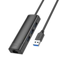 USB Hub Hoco HB42 USB σε 3 x USB 3.0 και RJ45  με Λειτουργία Μεταφοράς Δεδομένων 1000Mbps 0.2m Μαύρο