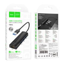 USB Hub Hoco HB42 USB σε 3 x USB 3.0 και RJ45  με Λειτουργία Μεταφοράς Δεδομένων 1000Mbps 0.2m Μαύρο