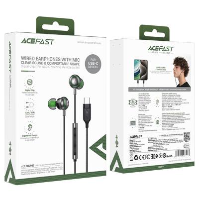 Hands Free Acefast L5 Earphones Stereo USB-C Braided Μαύρα 1.2m με Μικρόφωνο και Πλήκτρο Λειτουργίας Συμβατά με Όλες τις Συσκευέ