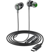 Hands Free Acefast L5 Earphones Stereo USB-C Braided Μαύρα 1.2m με Μικρόφωνο και Πλήκτρο Λειτουργίας Συμβατά με Όλες τις Συσκευέ