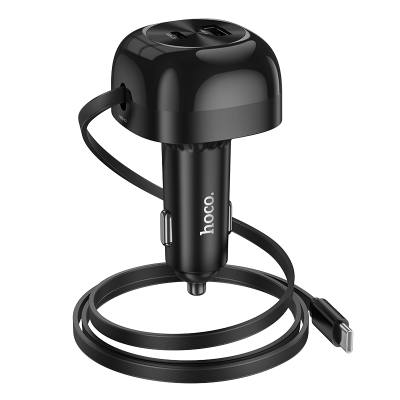 Φορτιστής Αυτοκινήτου Hoco NZ15 Unimpeded PD60W με 1x USB-C και 1x USB-A με Αναδιπλούμενο USB-C Καλώδιο 75cm Μαύρος