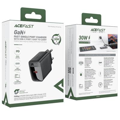 Φορτιστής Ταξιδίου Acefast A102 Fast Charging USB-C PD30W QC3.0 GaN Μαύρος
